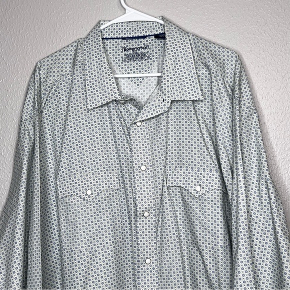 Rough Stock Mens 3XL Pearl Snap Shirt White Blue Green Printed Western Rodeo - Picture 2 of 12